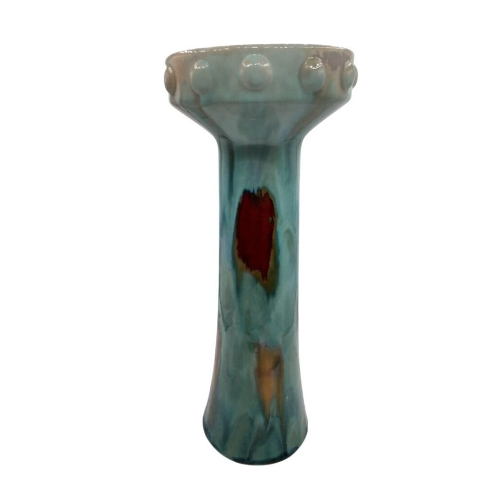 Handcrafted Ceramic Candleholder Decor Piece W/Glossy Multicolor Glaze Textured